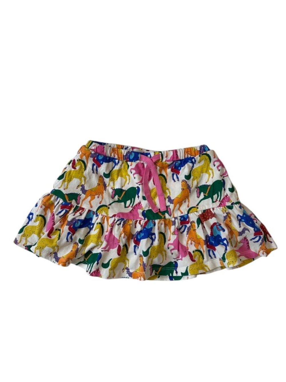 Mini Boden Girls Colorful Horse Print Tiered Skort Size 5-6